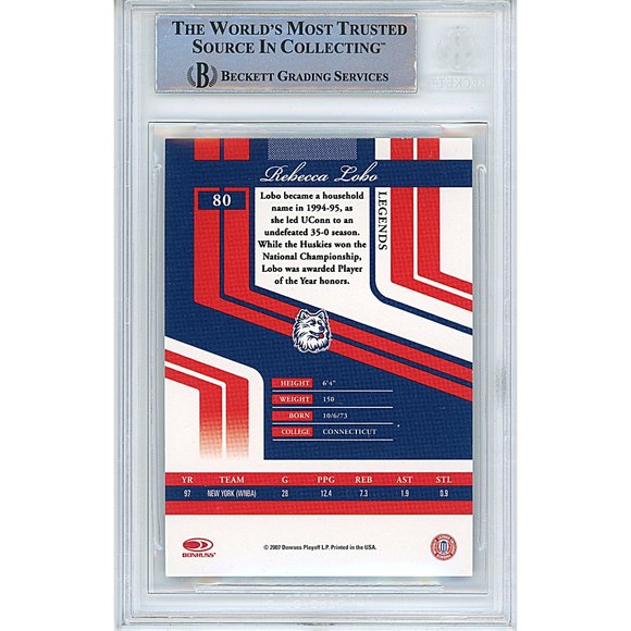 Rebecca Lobo Signed 2007 Donruss Elite Basketball Card Beckett UConn Autograph - Picture 2 of 4